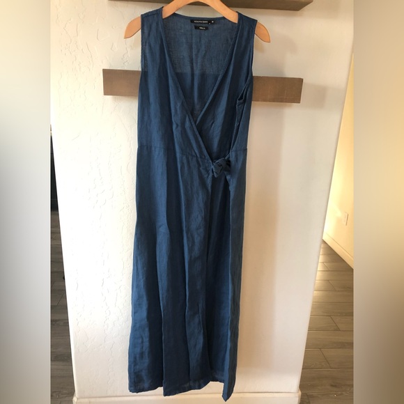 Blue Linen true wrap midi dress, sleeveless•••Large, Monoprix Femme—Feminine - Picture 4 of 9